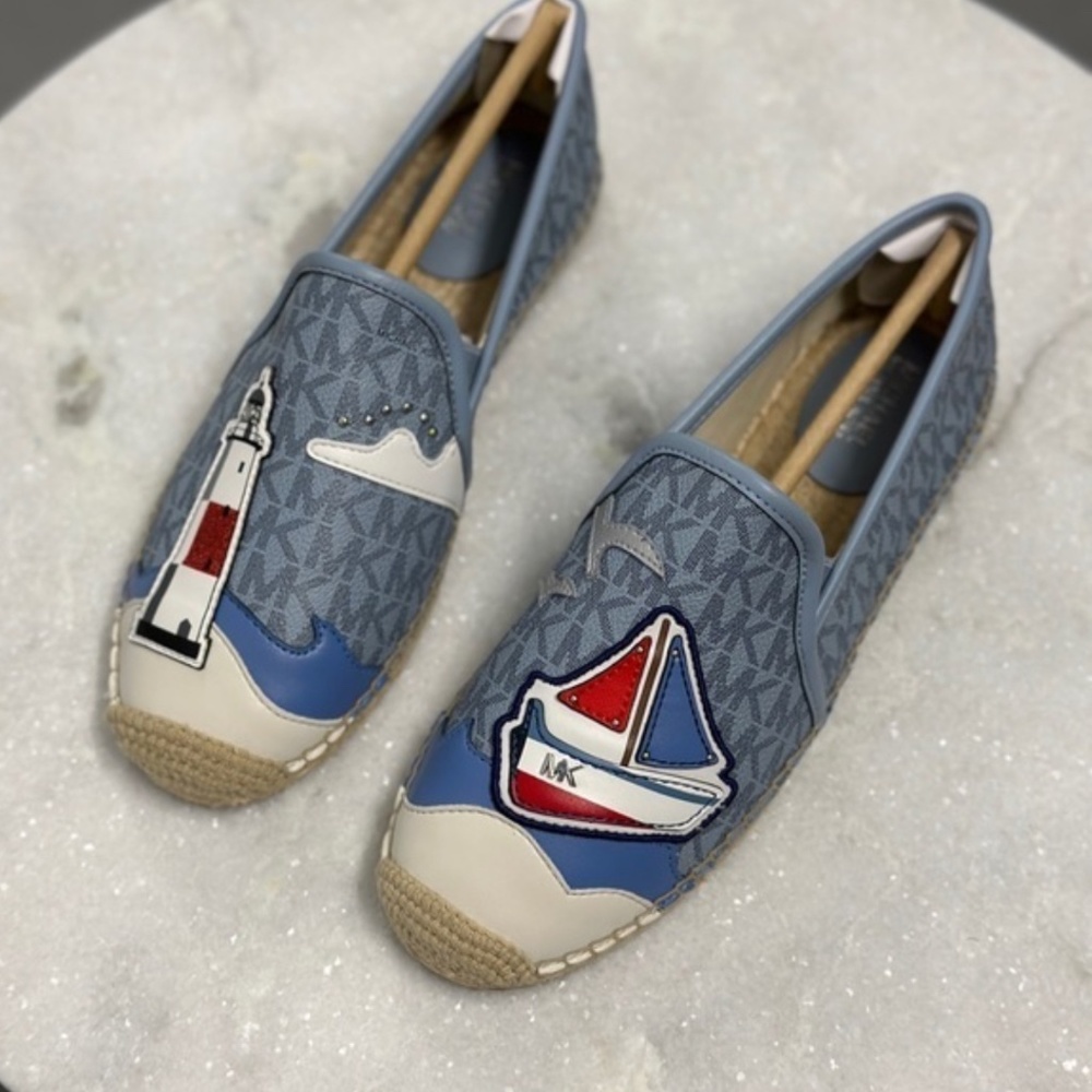 MICHAEL KORS HASTINGS ESPADRILLE size 7 women's MINI MK LOGO PVC 49T9HTFP2B